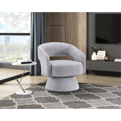 Fauteuil pivotant gris moderne, revêtement en velours côtelé, structure en bois massif, chaise d'appoint élégante en velours côtelé, base, rembourrage en mousse, polyvalente pour la chambre ou le bureau