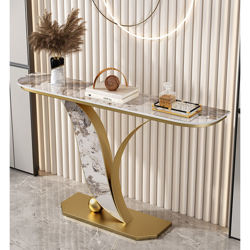 Table d'entrée artistique en forme de feuille en métal fritté en métal doré moderne Glam pour vestibule couloir salon