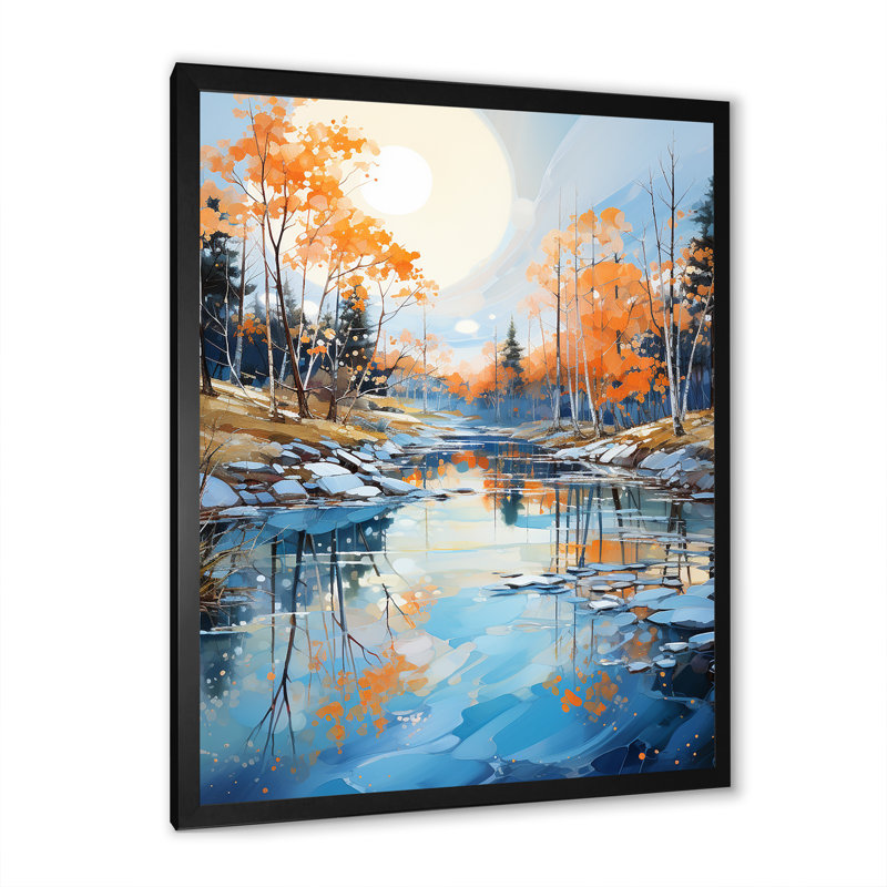 Décoration murale Lakeside Fall Foliage Serenity - Lacs et rivières, H 32 po x l 24 po x P 1 po, Cadre simple noir