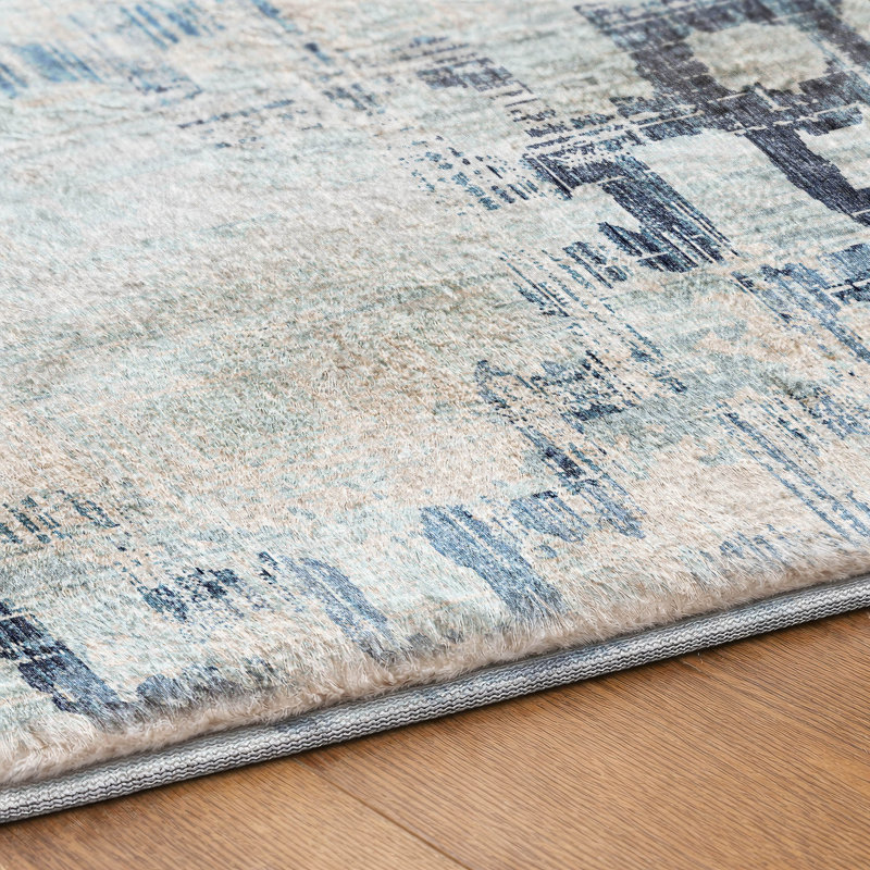 Tapis bohème ADS121 de qualité supérieure lavable à la machine Dream Shag, Bleu, Tapis de couloir 2 pi 3 po x 7 pi 6 po