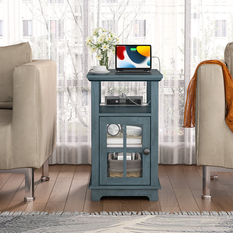 Table de bout 2 tiroirs Boxley, Plateau bleu / base bleue