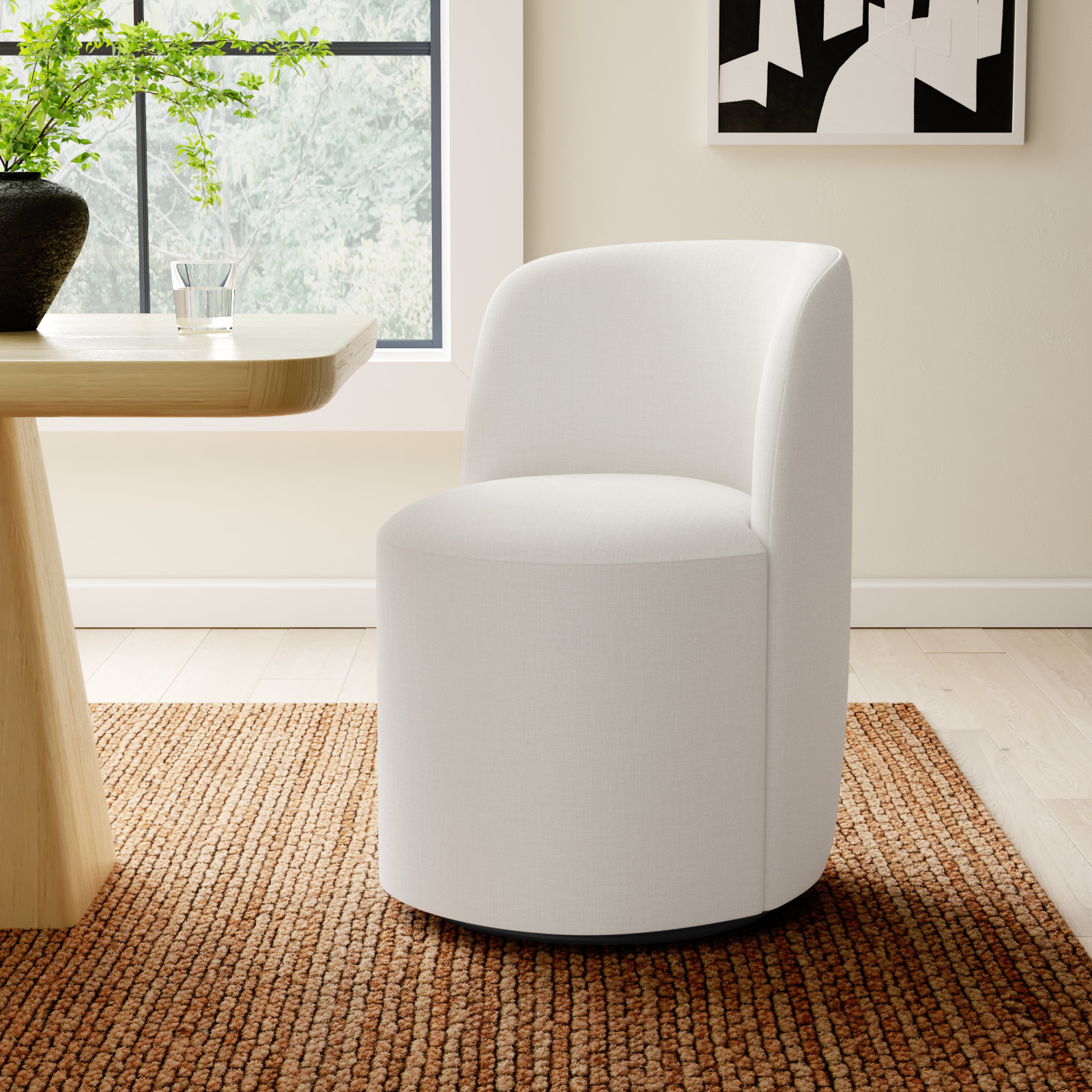 Begonia Swivel Dining Chair, Zuma White Textured Linen