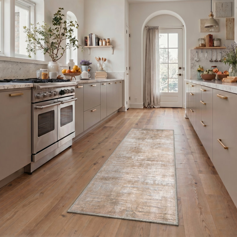 Brush Strokes Ivory / Beige Indoor Abstract Area Rug,Machine Washable,With Non-Slip Backing, Runner 2' x 7', Ivory,Beige