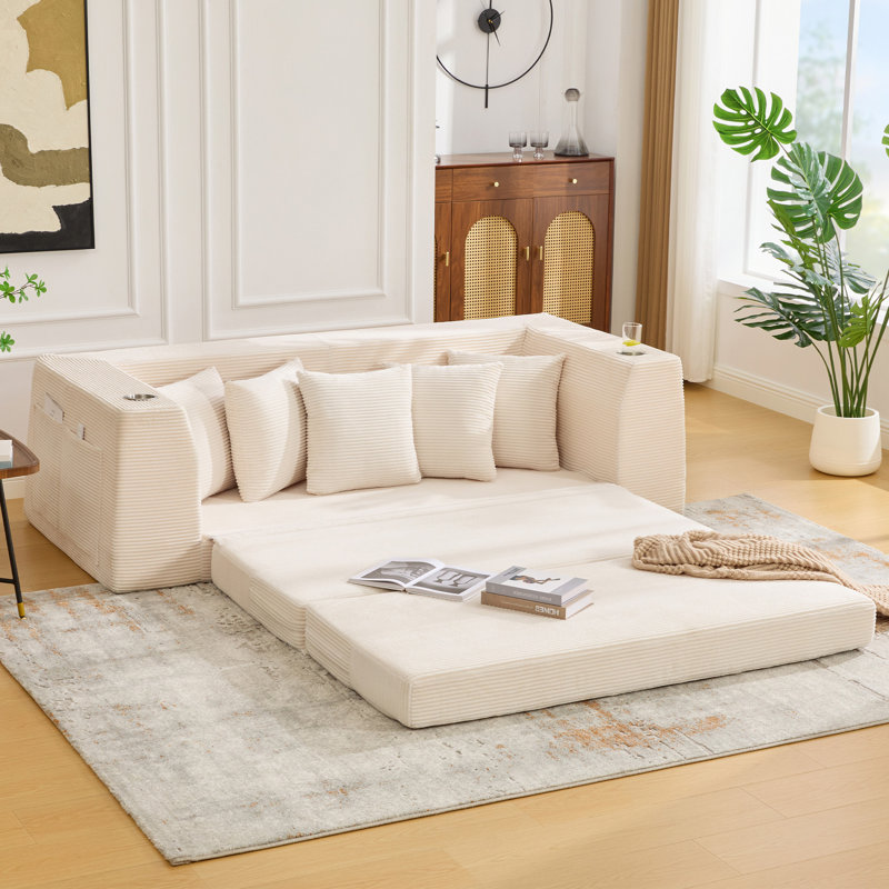 [NEW ARRIVED] [VIDEO PROVIDED]82.25" Convertible Sofa Bed, Beige
