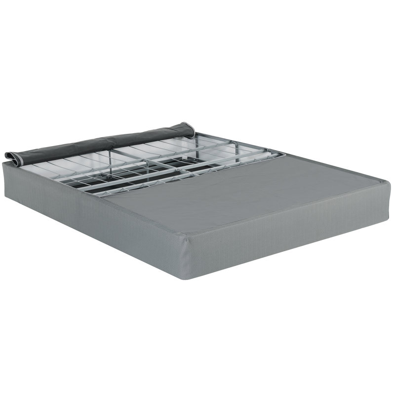 Pliable 9 po Base de lit en métal avec matelas, sommier tapissier double, gris, Lit double