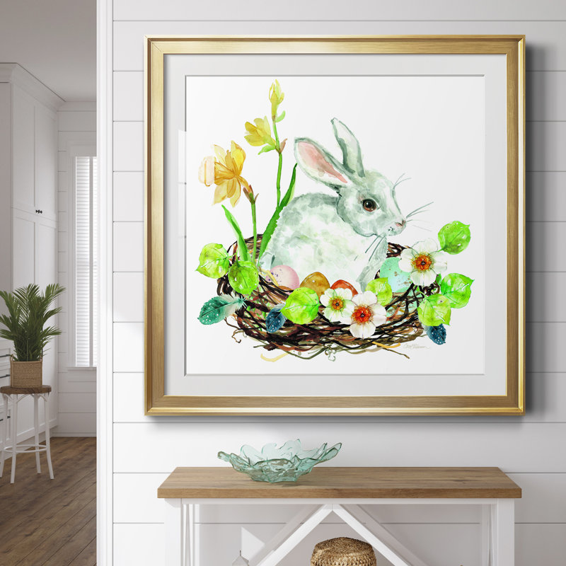 Couronne de lapin - peinture encadrée, H 30,5 po x l 30,5 po x P 1,5 po, Encadrement doré