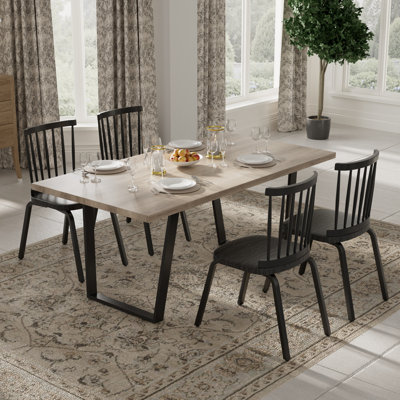 5 Pieces Modern Farmhouse Rectangle Dining Set with Mid-century Windsor Chair Set for 4