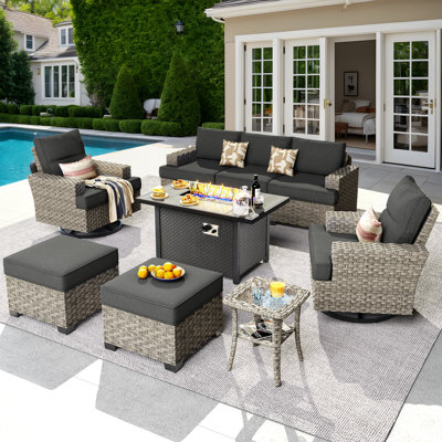 Wahkon Wicker/Rattan 5 - Person Seating Group With Swivel Chairs and Cushions