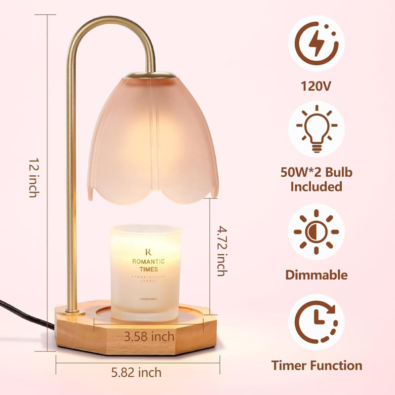 Lampe avec chauffe-bougie Timer - 2 ampoules, Rose