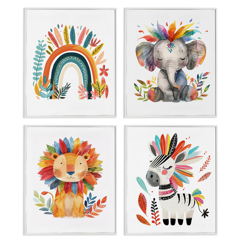  «Rainbow Feather Animals», ensemble de 4 giclées par LSR Design Studio, H 14 po x l 11 po
