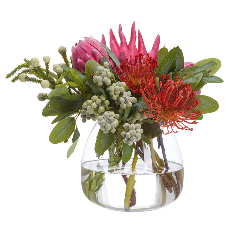 13" PROTEA ARRANGEMENT IN GLASS