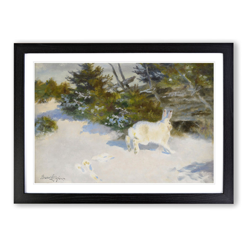 White Hare Vol.3 by Bruno Liljefors - Picture Frame Painting, Black, 48cm H x 65cm W x 2cm D