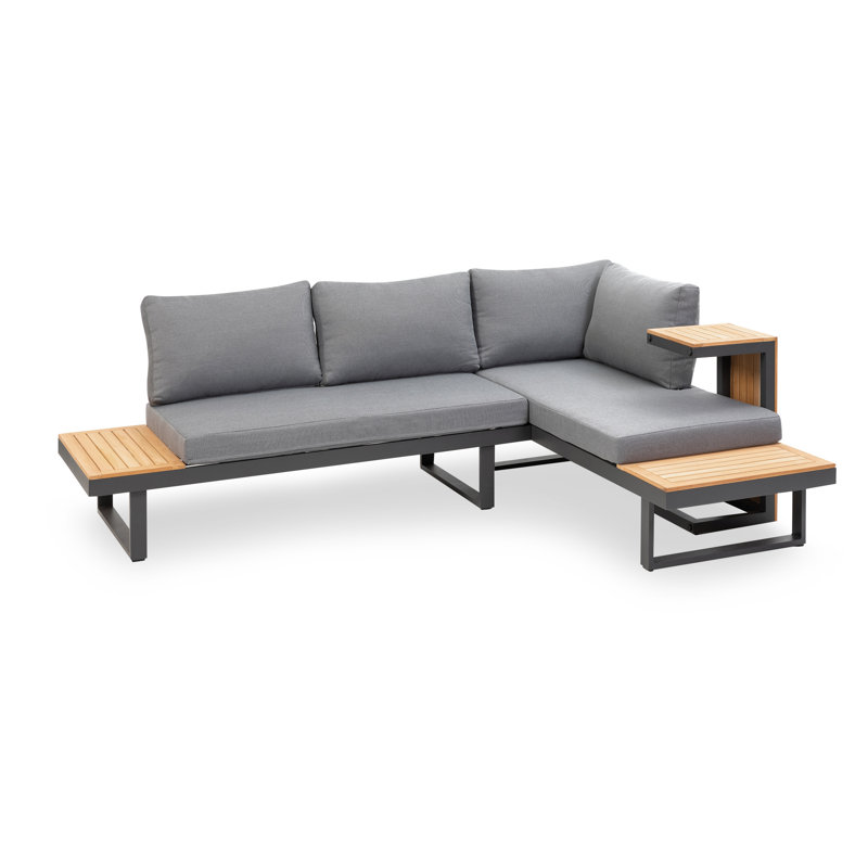 Samara Gray Aluminum and Teak 2-Piece Outdoor Sectional Set