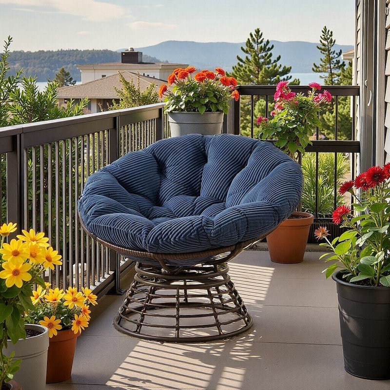 Fauteuil ergonomique Papasan en osier avec coussin épais, pivotant à 360 °, pour une utilisation à l'extérieur, Marine
