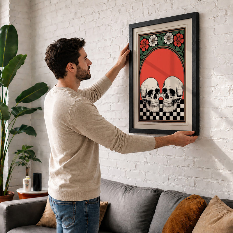 Ornamental Skulls Art Deco - Framed Print, A1 - 84.1 x 59.4 cm, Black