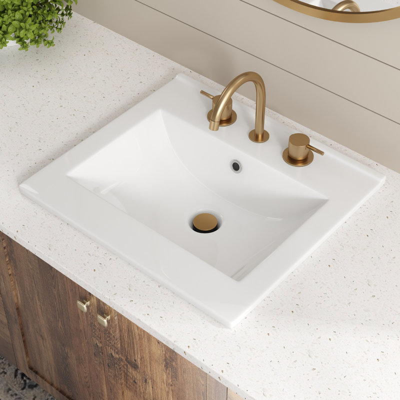 Lavabo de salle de bain encastré rectangulaire en céramique avec trou pour robinet et trop-plein Los Flexi, Centres de 8 po