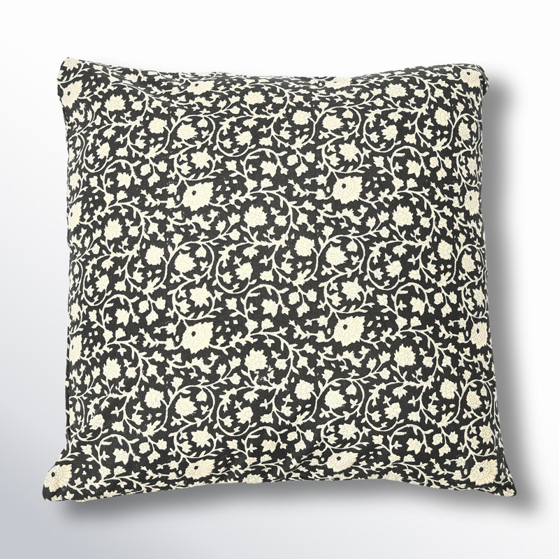 Emmett Floral Cotton Reversible Throw Pillow, Black/Gray/Ivory