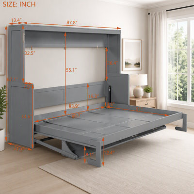 Lit escamotable avec système de levage hydraulique et bureau intégré