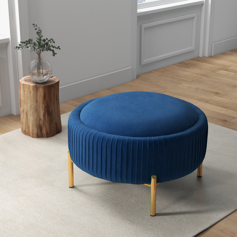 Repose-pieds rond avec rangement Chynna, Bleu