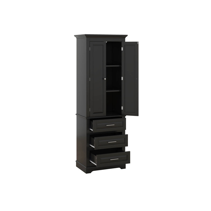 Grande armoire de rangement avec trois tiroirs pour la salle de bain / bureau, Noir