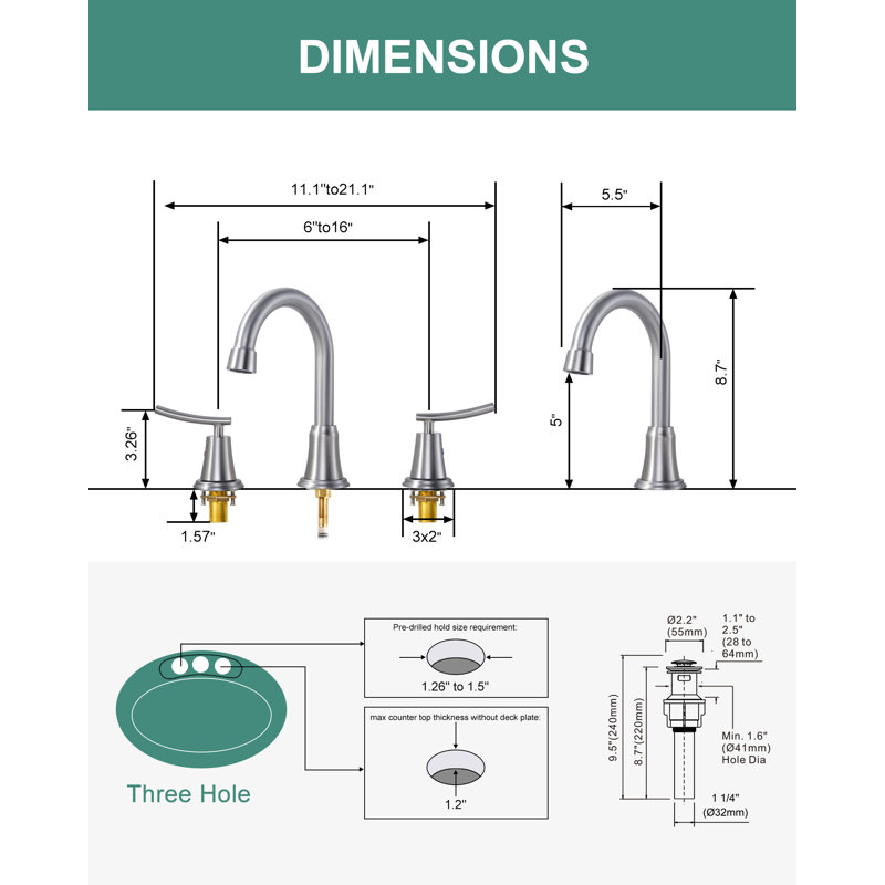 Robinet de salle de bain espacé de 8 pouces, robinet d'évier de salle de bain à poignée double 3 trous avec bonde escamotable