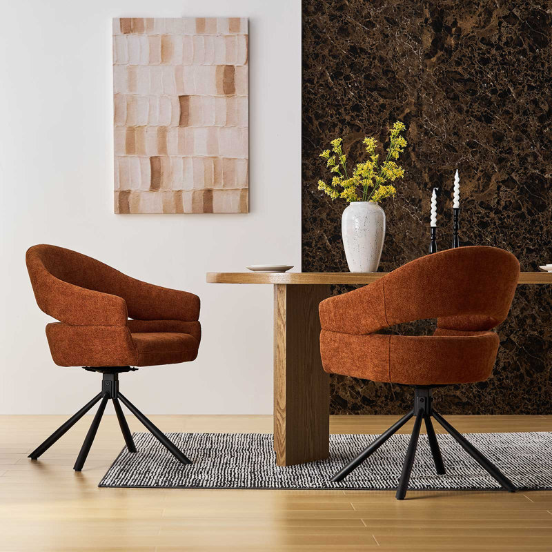 Single Swivel Dining Chair, Fabric Accent Armchair With 360° Base Upholstered Occasional Chair, Orange