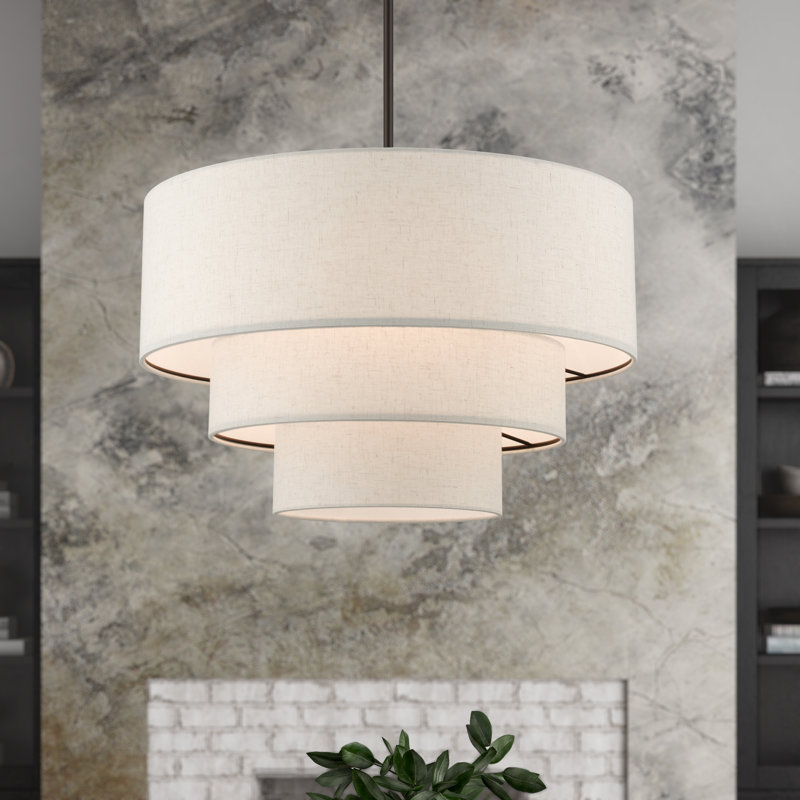 Bertan 4-Light Dimmable Adjustable Height Tiered Chandelier, Beige, English Bronze
