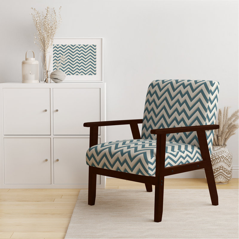 Cantina 23'' Wide Armchair, Teal/White Polyester, Brown Square Arms