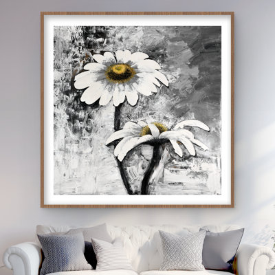 «Abstract Daisies Flowers - Livingroom Botanical», reproduction encadrée