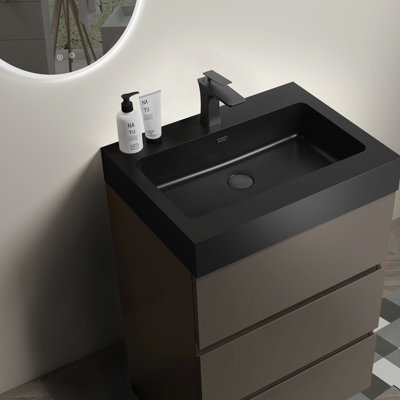 Armoire de salle de bain 24 po - Meuble-lavabo gris moderne, silencieux et élégant