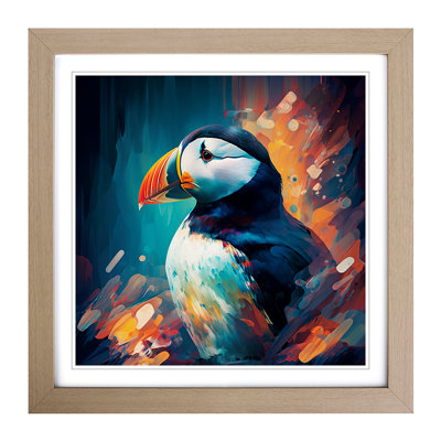 Puffin Abstract - Single Picture Frame Print on Wood