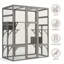 Grand enclos pour chat d'intérieur / extérieur en bois 70 po avec plateformes multi-niveaux, maisons de repos doubles et portes verrouillables sécurisées pour chats multiples