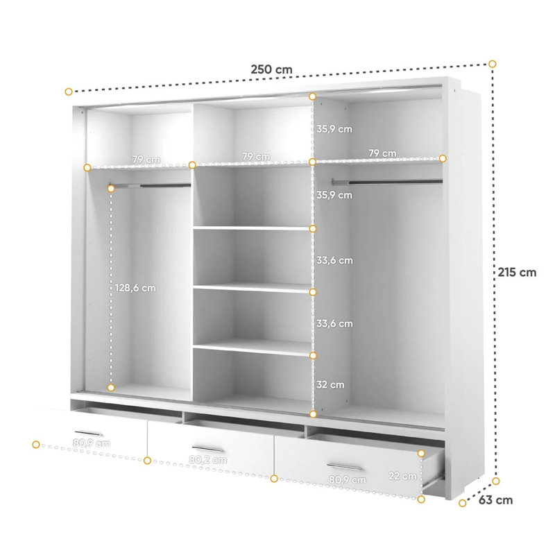 Axl 3 Door Manufactured Wood Wardrobe, Grey