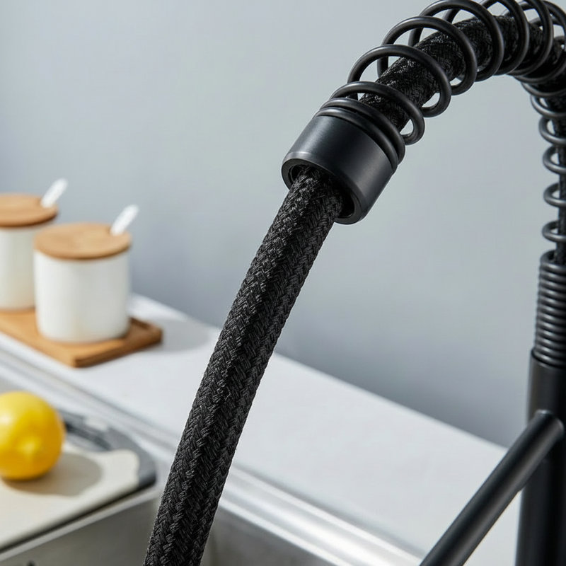 Robinet de cuisine industriel à 1 poignée avec bec rétractable, noir mat, montage sur comptoir à un trou pour éviers de bar de cuisine