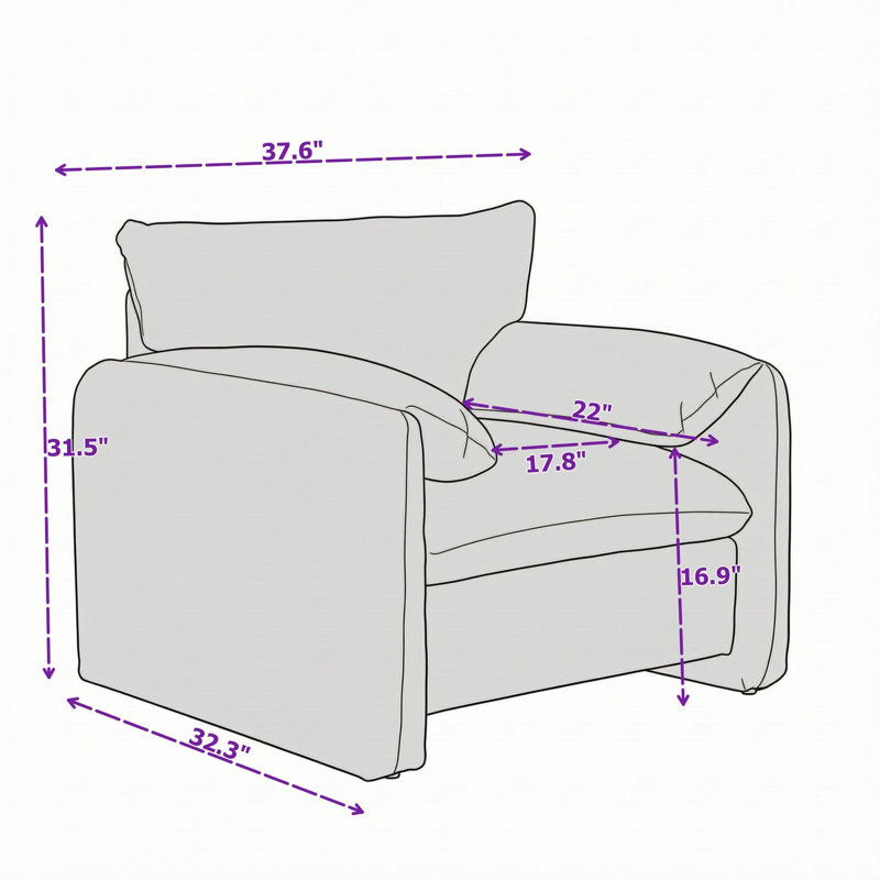 Fauteuil d'appoint surdimensionné en chenille avec dossier incurvé et larges accoudoirs souples, Crème