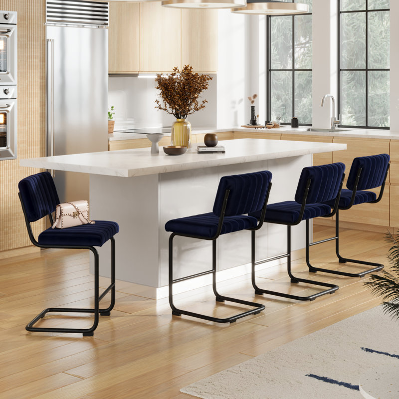 Estes Upholstered Stool with Metal Frame, Bar Stool (30" Seat Height), Sapphire Blue Velvet