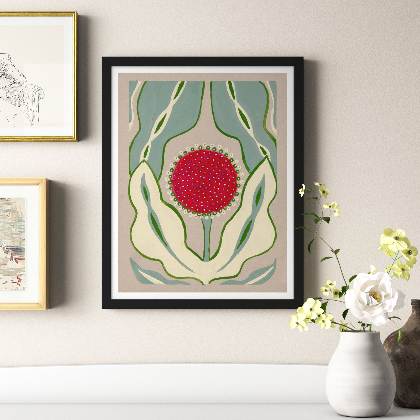 Enette "Magical Poppy 2" Print by Andrea Stokes, 25" H x 20" W x 1.25" D, Black Framed Paper