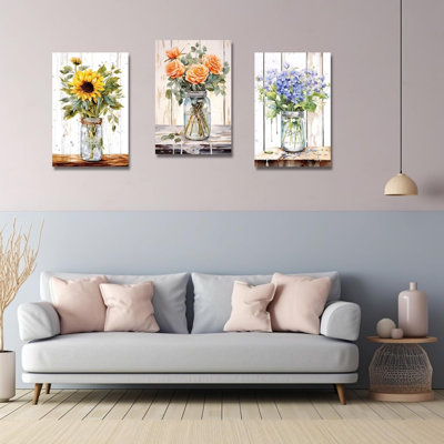 "Pink Floral Archway Coastal", lot de 3, art mural 16 x 24 pouces pour véranda d'extérieur