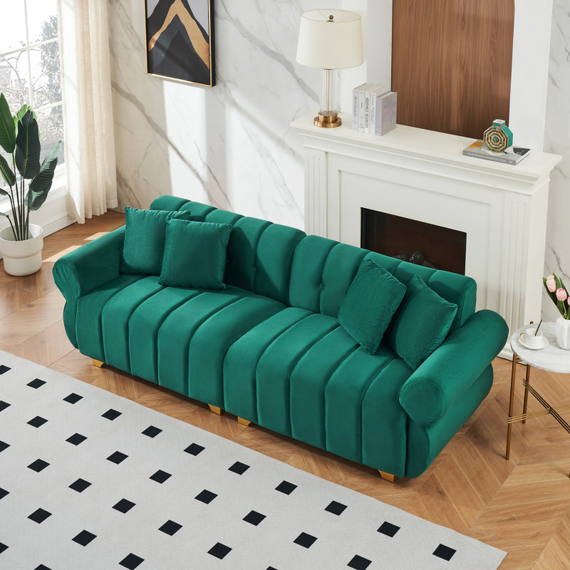 Canapé moderne à ressorts enveloppés avec des pieds en métal élégants et des coussins décoratifs, idéal pour divers espaces intérieurs et une vie confortable