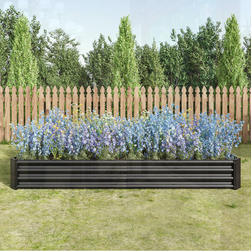 Metal Raised Bed Garden Flower Planters, 11.81" H x 91.34" W x 44.69" D, Black