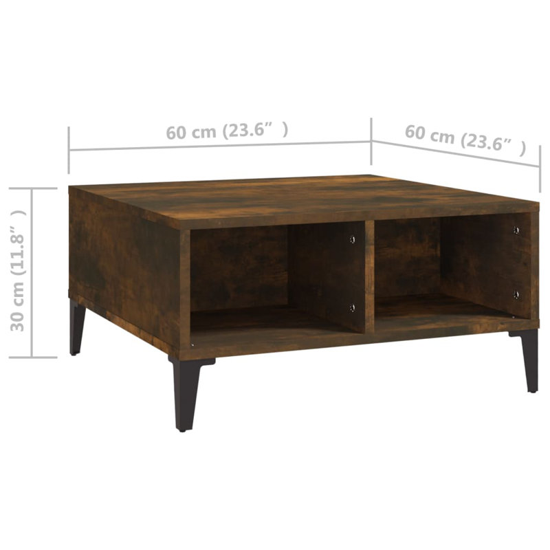 Coffee Table Engineered Wood 23.6X23.6X11.8 In, Smoked Oak