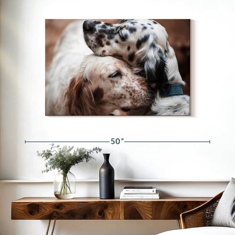 Cuddling English Setters, H 26 po x l 39 po