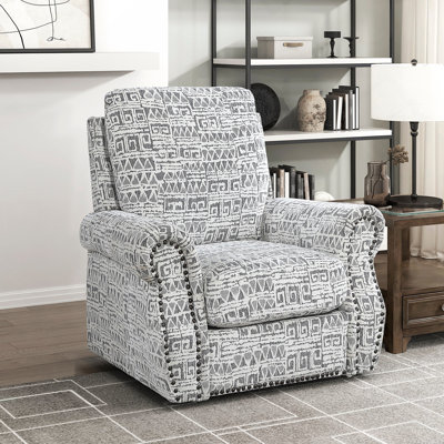 Chaise d'appoint moderne pivotante avec garniture cloutée, motif jacquard en tissu gris et blanc, motif en contreplaqué durable, 1 pièce