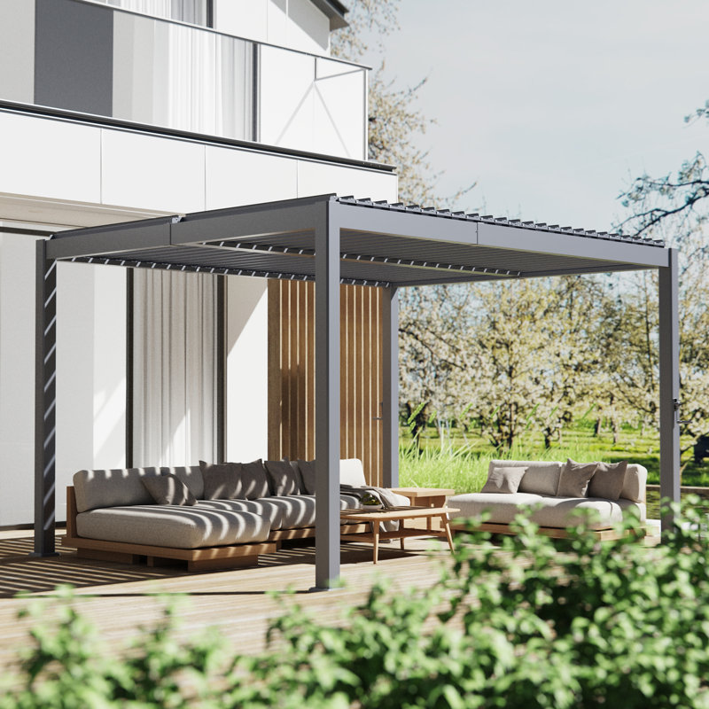 Aluminum Patio Pergola with Adjustable Rainproof Louvers, 10x13ft