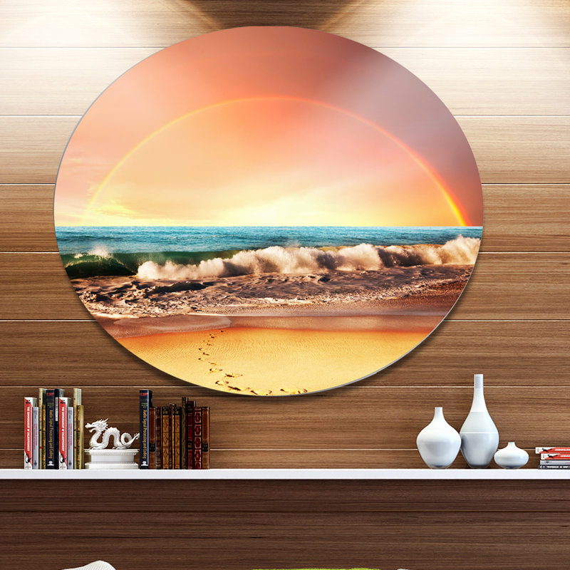 Majestic Rainbow over Seashore - impression d'art graphique, H 11 po x l 11 po x P 1 po, Métal