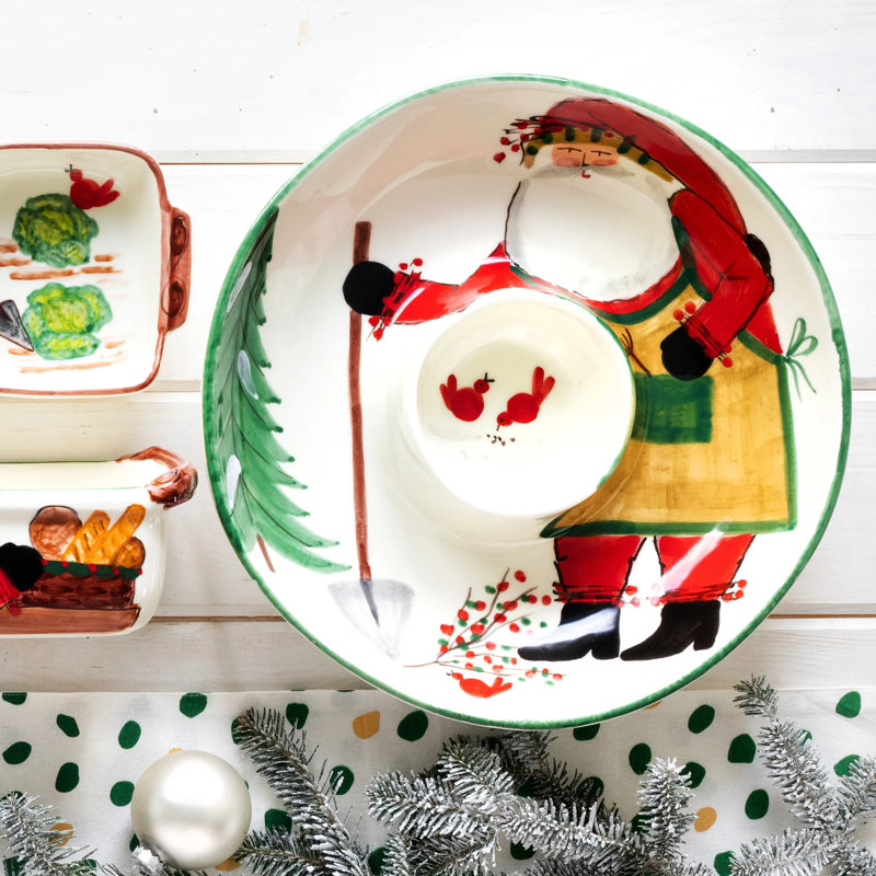 Old St. Nick Earthenware Chips And Dip Platter