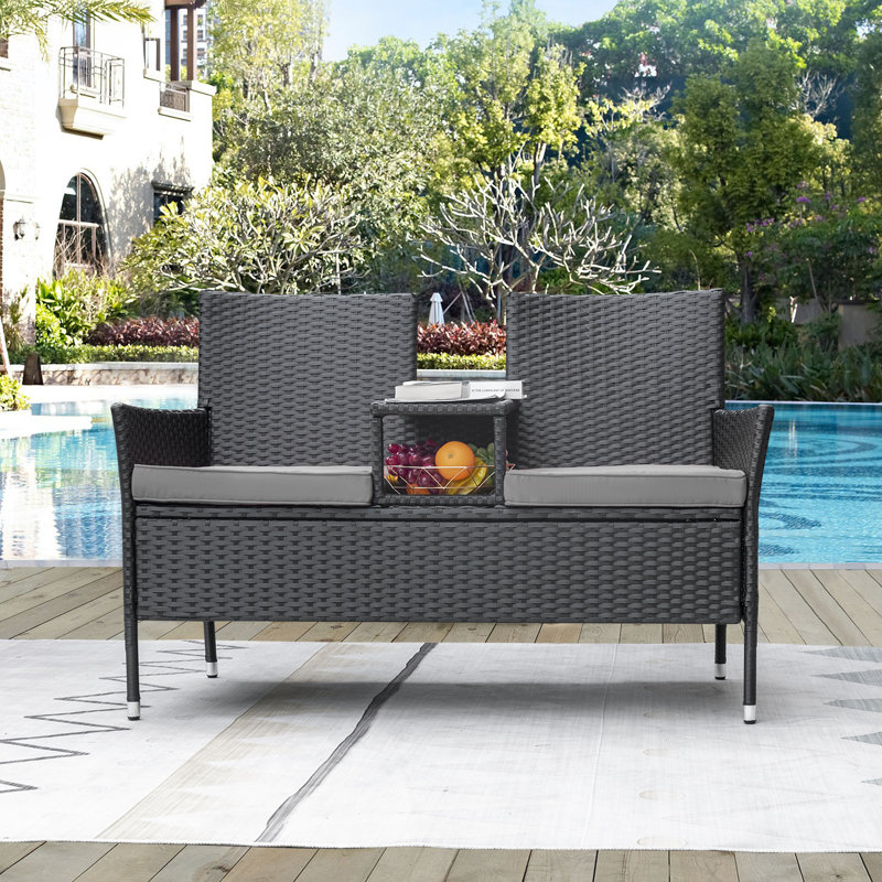 Margueriette Wicker 2 - Person Patio Conversation Set with Cushions, Gray