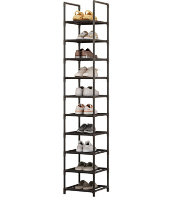 10-Tier Tall Metal Shoe Rack With Removable Fabric Shelves, Space Saving Adjustable Corner Shoe Organizer Freestanding Shoe Storage Shelf For Closet Entrance Living Room