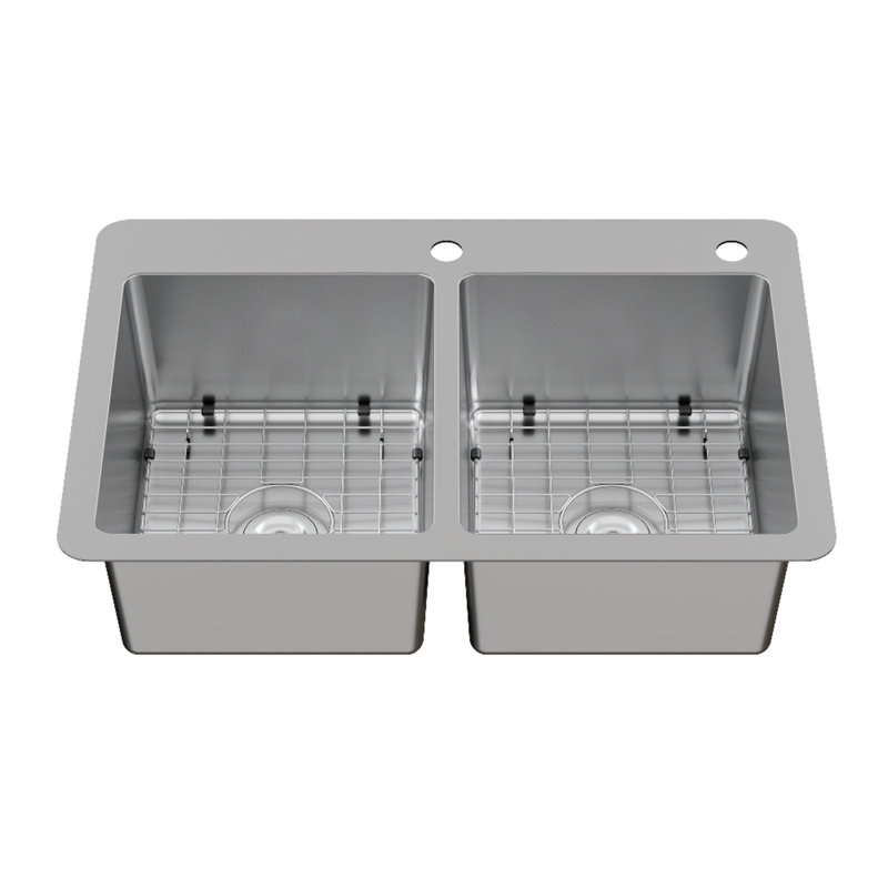 Kingston Brass Calgary 33-Inch Stainless Steel Double Bowl Dual Mount Kitchen Sink With Drain, 2