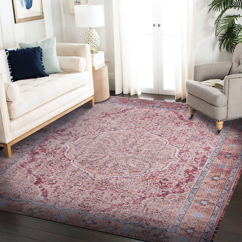 Tapis rouge à motif tissé rétro, Rectangle 3 pi 10 po x 5 pi 3 po